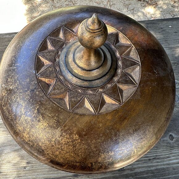 Vintage Burmese-Style Gold Wooden Lidded Bowl - Picture 4 of 12